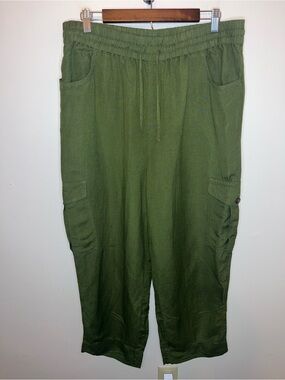 Madewell Huston Pull-On Cargo Crop Pants Olive Green Size XL Utility Pockets NWT